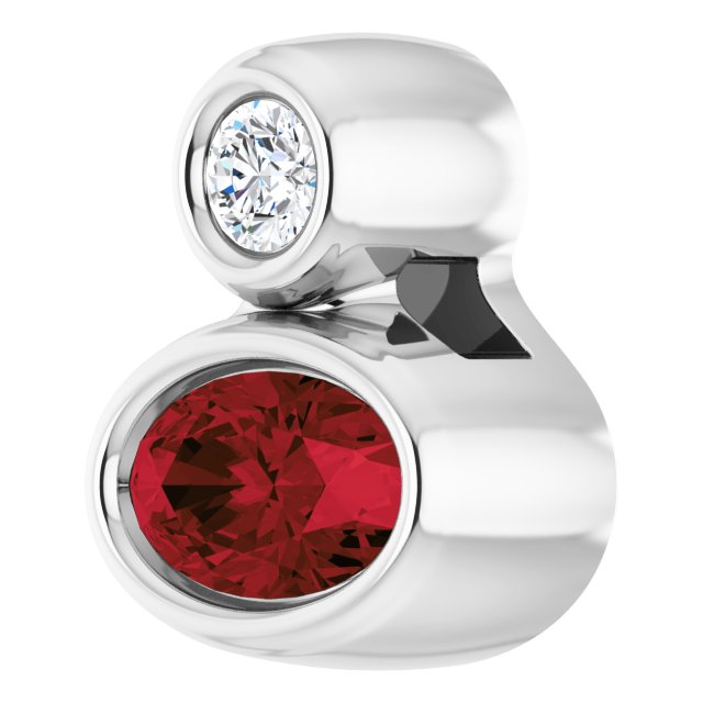 Sterling Silver 5x3 mm Oval Natural Mozambique Garnet & .03 CT Natural Diamond Pendant