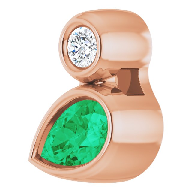 14K Rose 5x3 mm Pear Lab-Grown Emerald & .03 CT Natural Diamond Pendant