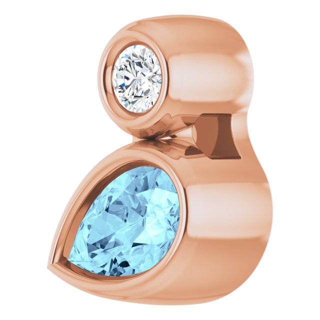 14K Rose 5x3 mm Pear Natural Aquamarine & .03 CT Natural Diamond Pendant