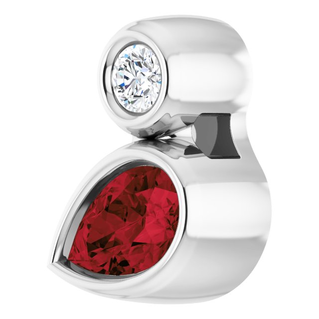 Sterling Silver 5x3 mm Pear Natural Mozambique Garnet & .03 CT Natural Diamond Pendant