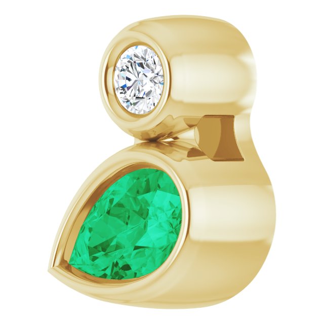 14K Yellow 5x3 mm Pear Lab-Grown Emerald & .03 CT Natural Diamond Pendant