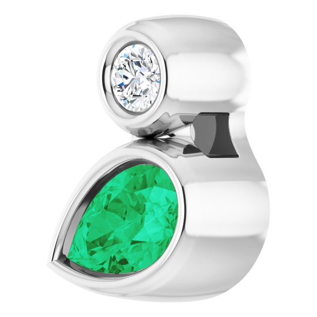 Sterling Silver 5x3 mm Pear Lab-Grown Emerald & .03 CT Natural Diamond Pendant