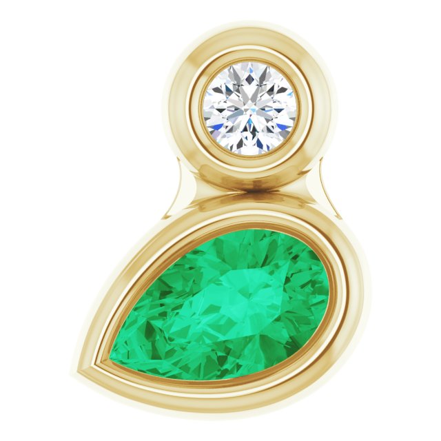14K Yellow 5x3 mm Pear Lab-Grown Emerald & .03 CT Natural Diamond Pendant