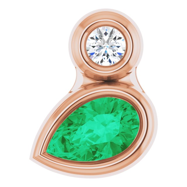 14K Rose 5x3 mm Pear Lab-Grown Emerald & .03 CT Natural Diamond Pendant