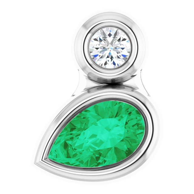 Sterling Silver 5x3 mm Pear Lab-Grown Emerald & .03 CT Natural Diamond Pendant