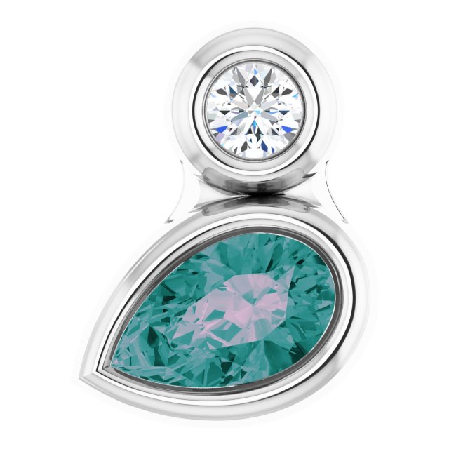 14K White 5x3 mm Pear Lab-Grown Alexandrite & .03 CT Natural Diamond Pendant