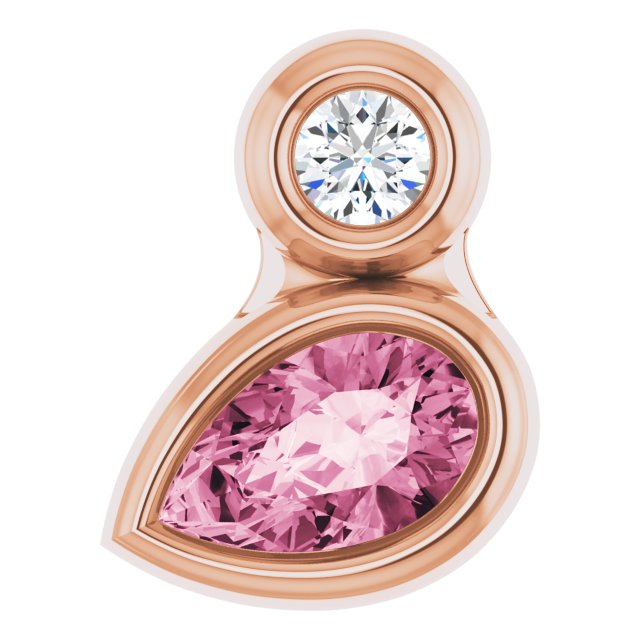 14K Rose 5x3 mm Pear Natural Pink Tourmaline & .03 CT Natural Diamond Pendant