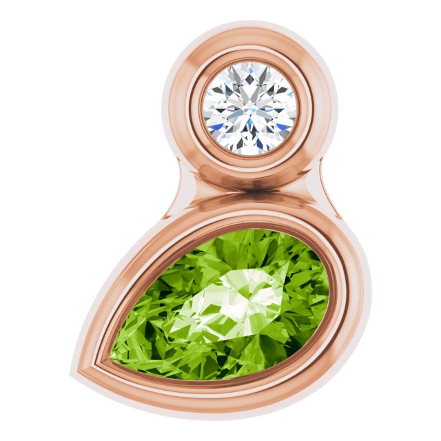 14K Rose 5x3 mm Pear Natural Peridot & .03 CT Natural Diamond Pendant