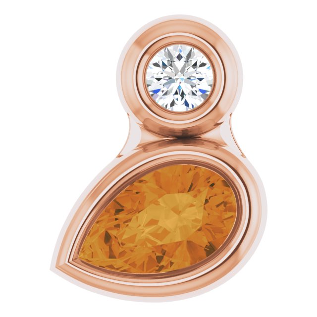 14K Rose 5x3 mm Pear Natural Citrine & .03 CT Natural Diamond Pendant