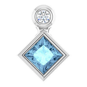 14K White 4x4 mm Square Natural Aquamarine & .03 CT Natural Diamond Pendant