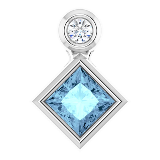 14K White 4x4 mm Square Natural Aquamarine & .03 CT Natural Diamond Pendant