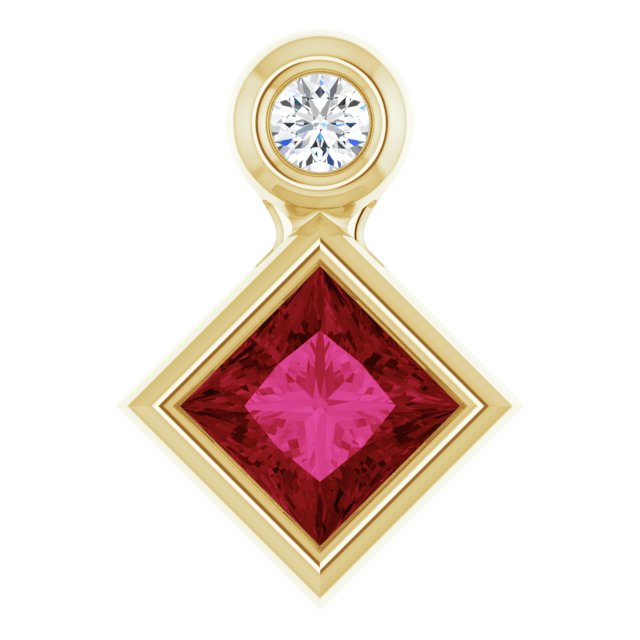 14K Yellow 4x4 mm Square Lab-Grown Ruby & .03 CT Natural Diamond Pendant