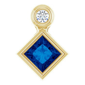 14K Yellow 4x4 mm Square Natural Blue Sapphire & .03 CT Natural Diamond Pendant