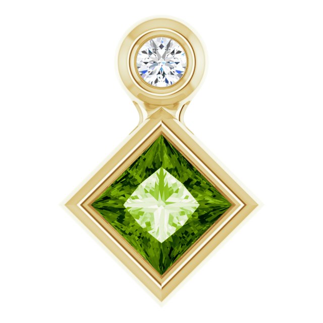 14K Yellow 4x4 mm Square Natural Peridot & .03 CT Natural Diamond Pendant