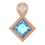 14K Rose 4x4 mm Square Natural Aquamarine & .03 CT Natural Diamond Pendant