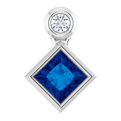 14K White 4x4 mm Square Natural Blue Sapphire & .03 CT Natural Diamond Pendant