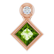 14K Rose 4x4 mm Square Natural Peridot & .03 CT Natural Diamond Pendant