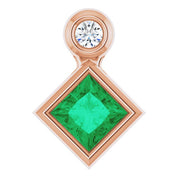 14K Rose 4x4 mm Square Lab-Grown Emerald & .03 CT Natural Diamond Pendant