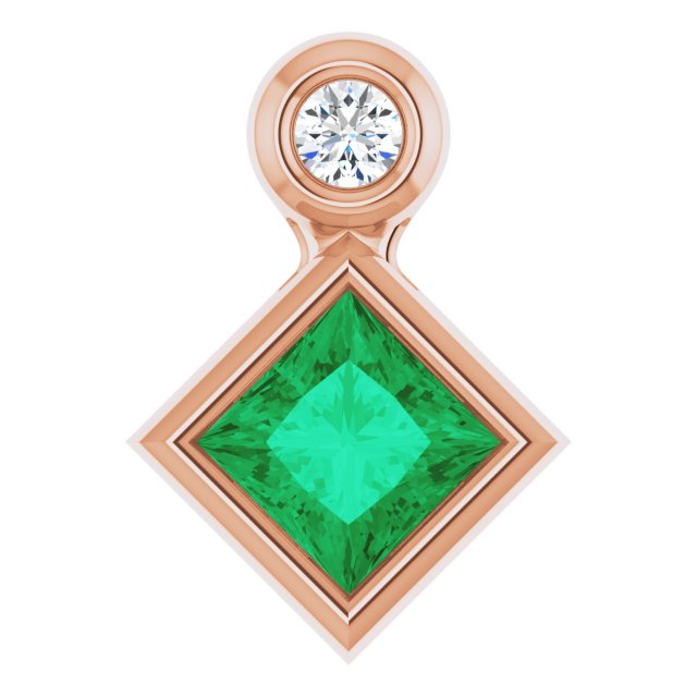 14K Rose 4x4 mm Square Lab-Grown Emerald & .03 CT Natural Diamond Pendant