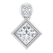 14K White 4x4 mm Square Natural White Sapphire & .03 CT Natural Diamond Pendant