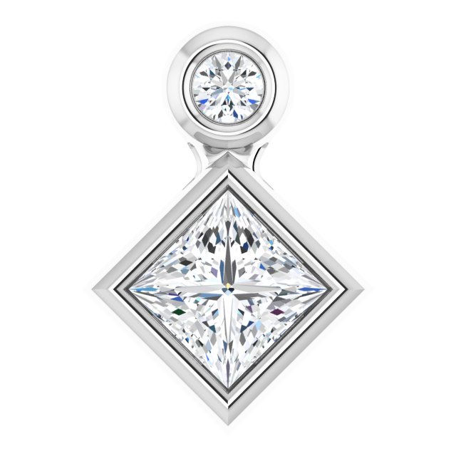 14K White 4x4 mm Square Natural White Sapphire & .03 CT Natural Diamond Pendant