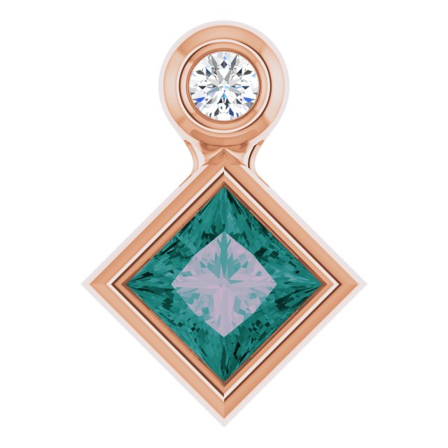 14K Rose 4x4 mm Square Lab-Grown Alexandrite & .03 CT Natural Diamond Pendant