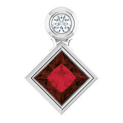 Sterling Silver 4x4 mm Square Natural Mozambique Garnet & .03 CT Natural Diamond Pendant