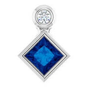 14K 4x4 mm Square Lab-Grown Blue Sapphire & .03 CT Natural Diamond Pendant