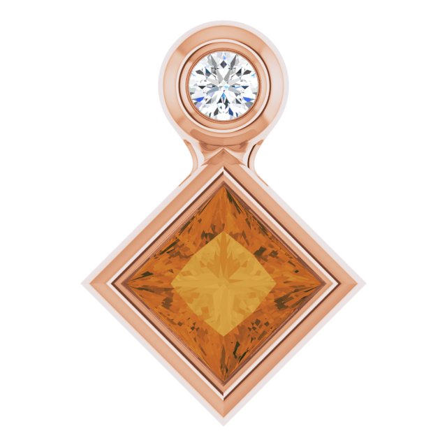 14K Rose 4x4 mm Square Natural Citrine & .03 CT Natural Diamond Pendant