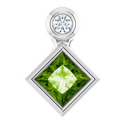 Sterling Silver 4x4 mm Square Natural Peridot & .03 CT Natural Diamond Pendant
