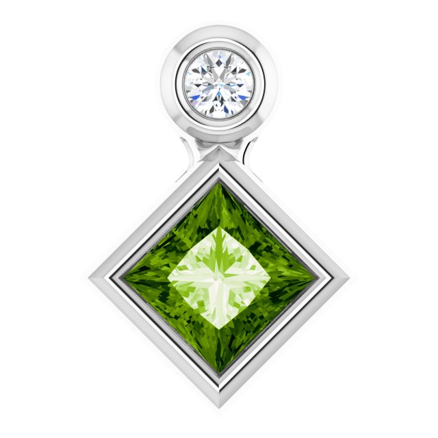 Sterling Silver 4x4 mm Square Natural Peridot & .03 CT Natural Diamond Pendant