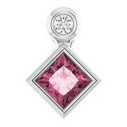 Sterling Silver 4x4 mm Square Natural Pink Tourmaline & .03 CT Natural Diamond Pendant