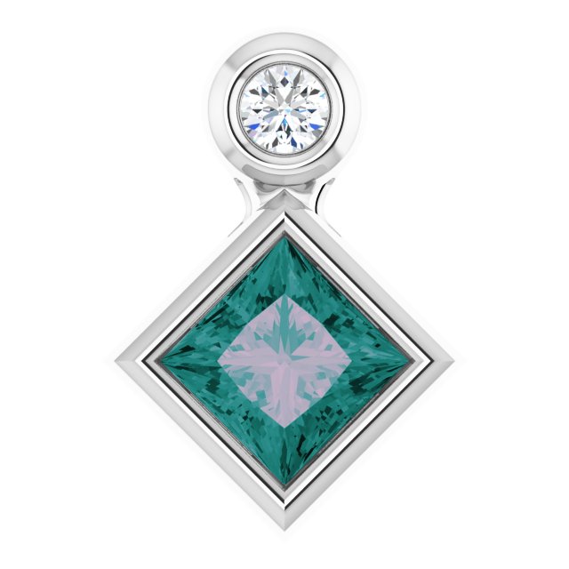 14K White 4x4 mm Square Lab-Grown Alexandrite & .03 CT Natural Diamond Pendant
