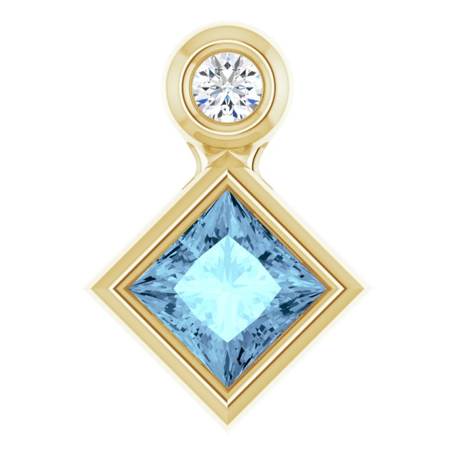 14K Yellow 4x4 mm Square Natural Aquamarine & .03 CT Natural Diamond Pendant