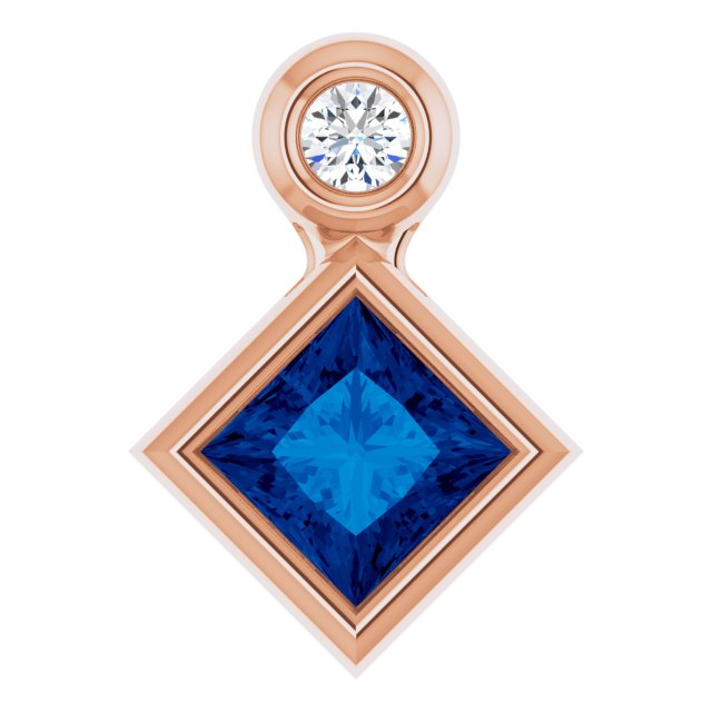 14K 4x4 mm Square Lab-Grown Blue Sapphire & .03 CT Natural Diamond Pendant