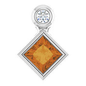 Sterling Silver 4x4 mm Square Natural Citrine & .03 CT Natural Diamond Pendant