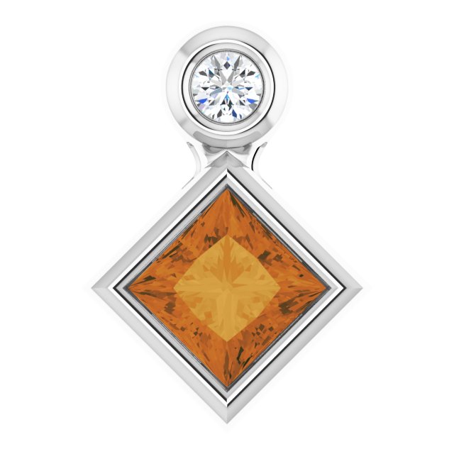 Sterling Silver 4x4 mm Square Natural Citrine & .03 CT Natural Diamond Pendant