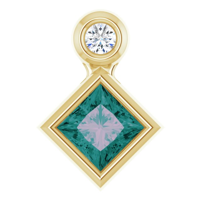 14K Yellow 4x4 mm Square Lab-Grown Alexandrite & .03 CT Natural Diamond Pendant