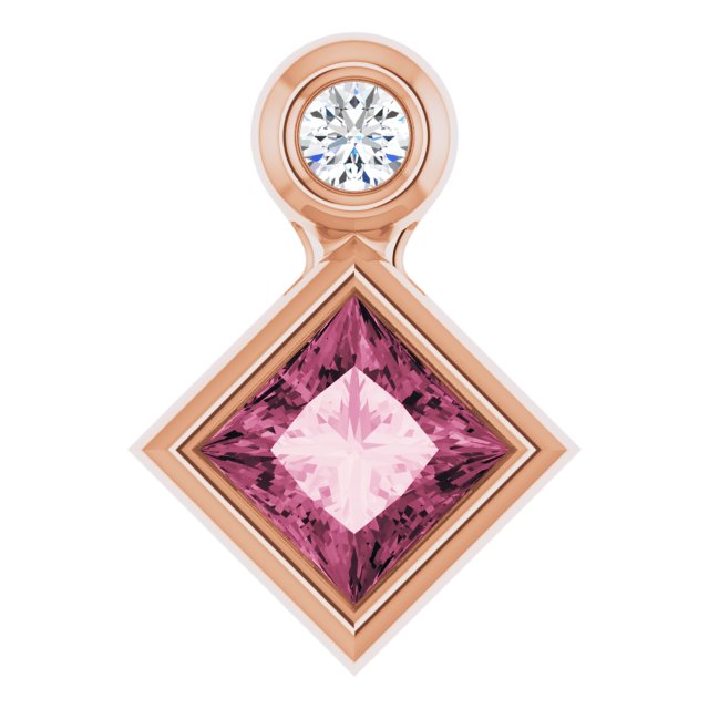 14K Rose 4x4 mm Square Natural Pink Tourmaline & .03 CT Natural Diamond Pendant