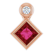 14K Rose 4x4 mm Square Lab-Grown Ruby & .03 CT Natural Diamond Pendant