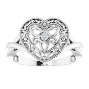 Sterling Silver .025 CTW Natural Diamond Heart Ring Size 7