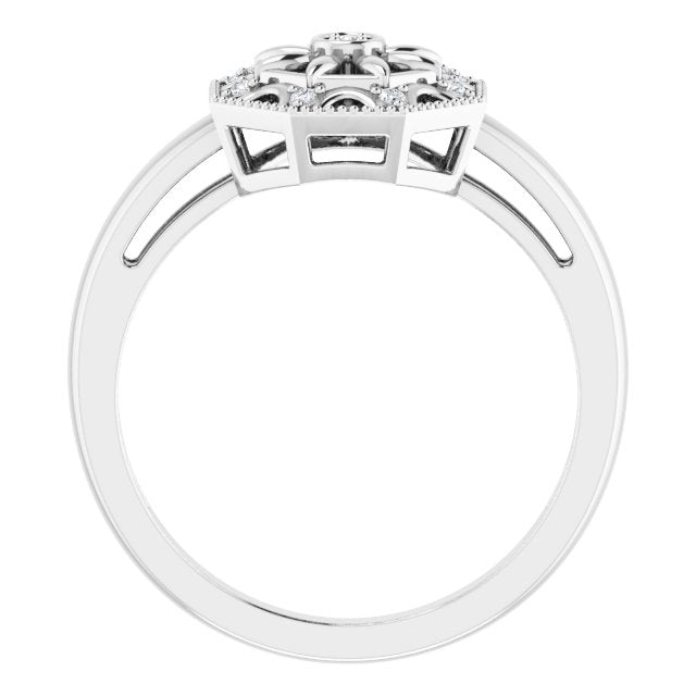 Sterling Silver .05 CTW Natural Diamond Filigree Ring