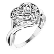 Sterling Silver .025 CTW Natural Diamond Heart Ring Size 5