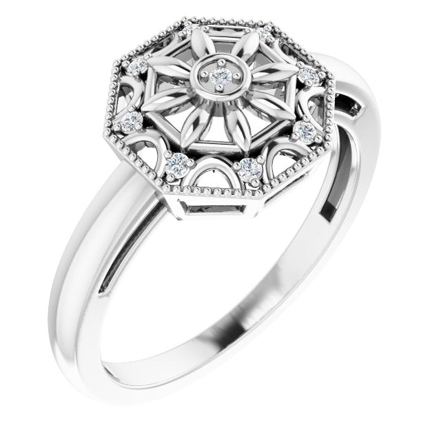 Sterling Silver .05 CTW Natural Diamond Filigree Ring
