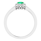 14K White Natural Emerald Ring