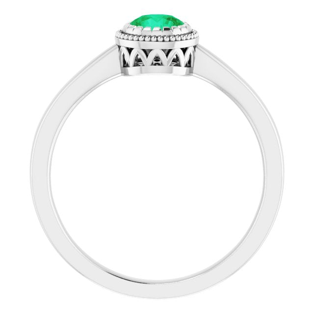 14K White Natural Emerald Ring