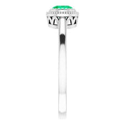 14K White Natural Emerald Ring