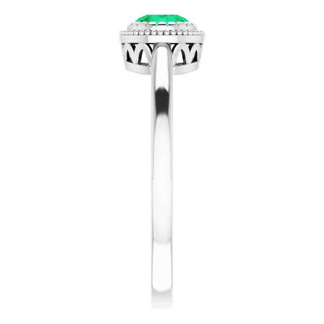 14K White Natural Emerald Ring