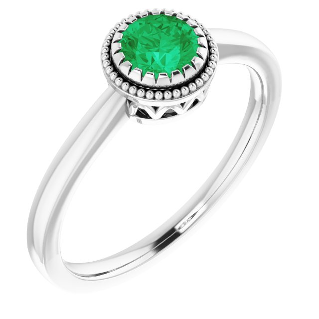 14K White Natural Emerald Ring