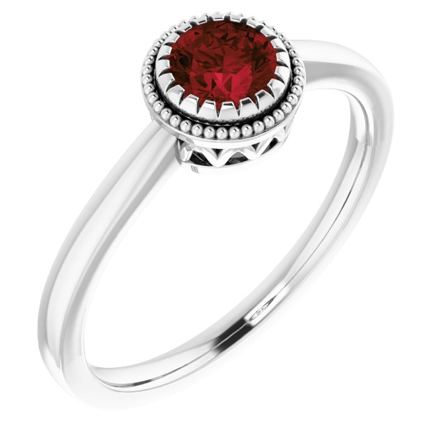 14K White Natural Garnet Ring